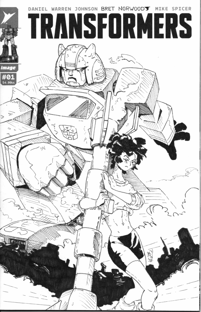 Skybound Transformers 1 Sketch Cover Cliffjumper and Carly by Bret Norwood